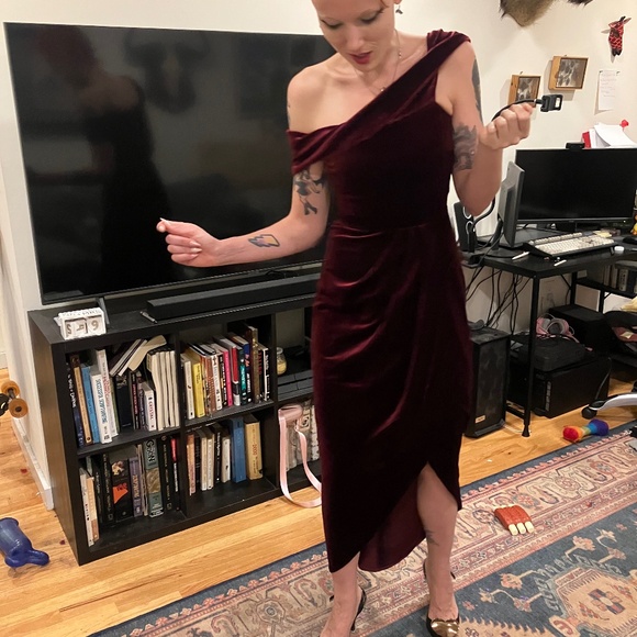 BHLDN Wine Red Velvet Dress Size 2 - Picture 1 of 6